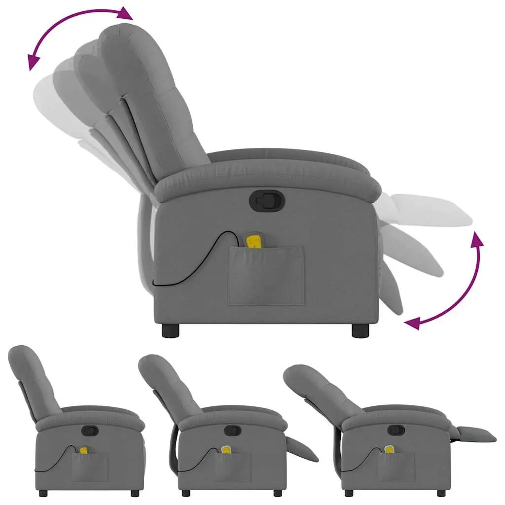 Massage Recliner Chair Fabric Dark Grey Manual Recline 6 Vibration Points