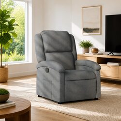 Grey Fabric Manual Recliner Armchair with Footrest
