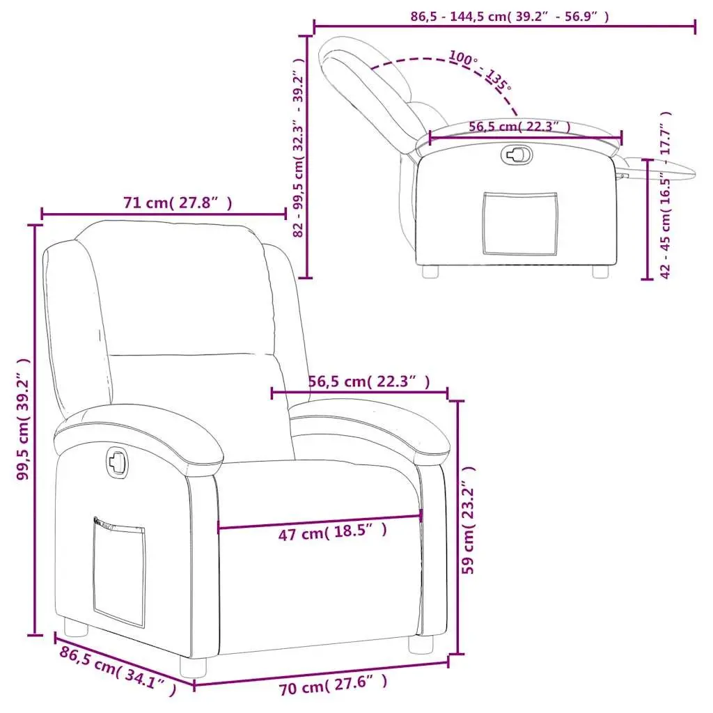 Recliner Chair Fabric Grey Manual Recline Armchair Lounge Seat Footrest