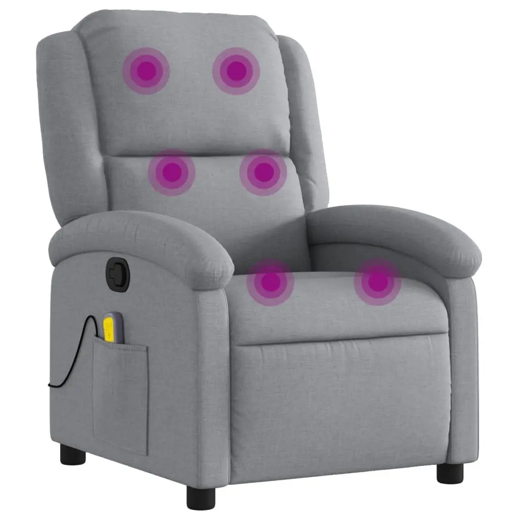 Massage Recliner Chair Fabric Light Grey Manual Reclining 135 Degrees Vibration 6 Points