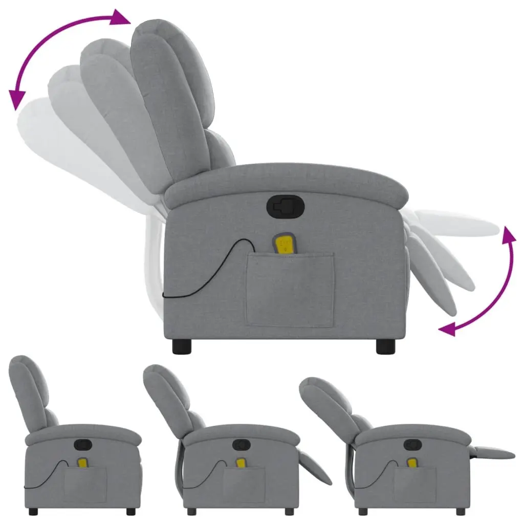 Massage Recliner Chair Fabric Light Grey Manual Reclining 135 Degrees Vibration 6 Points