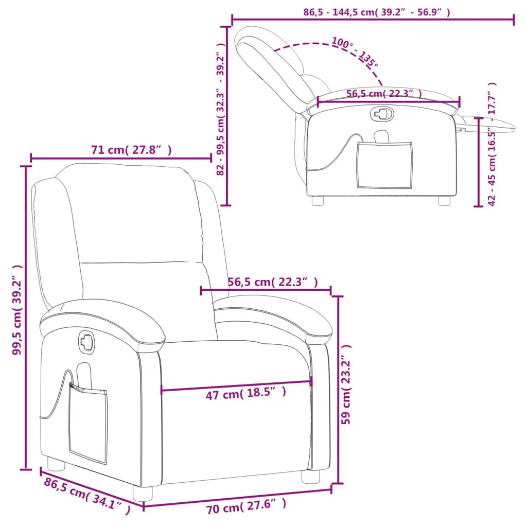Massage Recliner Chair Fabric Light Grey Manual Reclining 135 Degrees Vibration 6 Points
