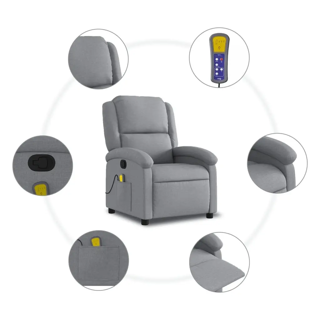 Massage Recliner Chair Fabric Light Grey Manual Reclining 135 Degrees Vibration 6 Points