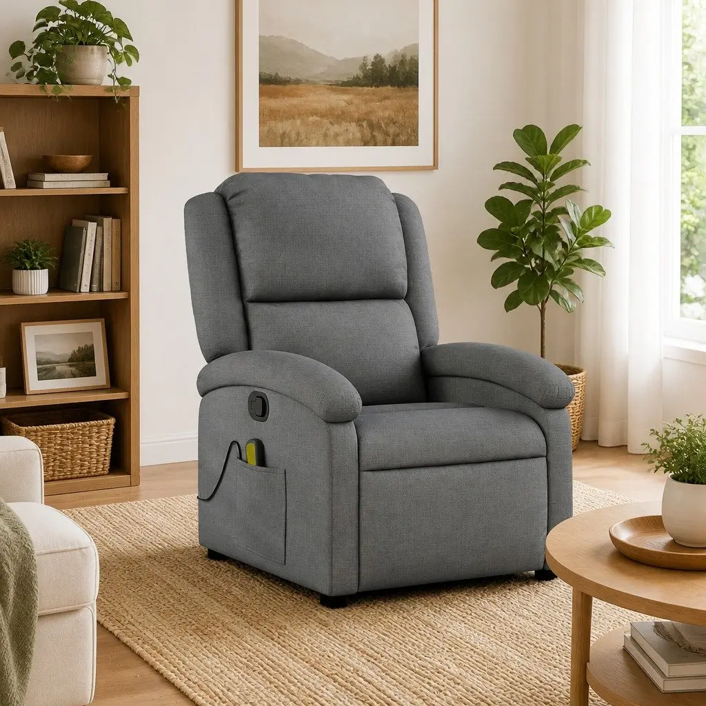 Grey Fabric Massage Recliner Chair with 6 Vibration Points