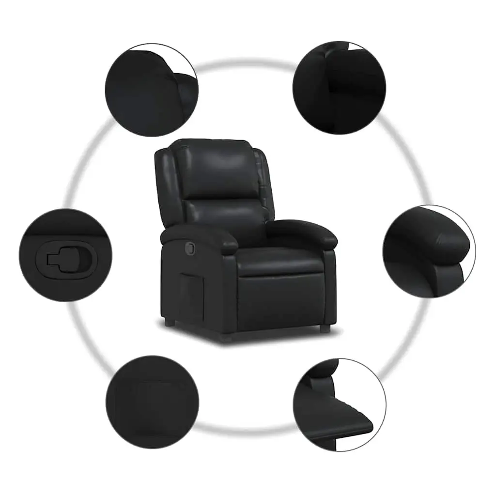 Recliner Chair Faux Leather Black Manual Reclining Armchair
