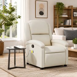 Cream Faux Leather Manual Recline Massage Chair