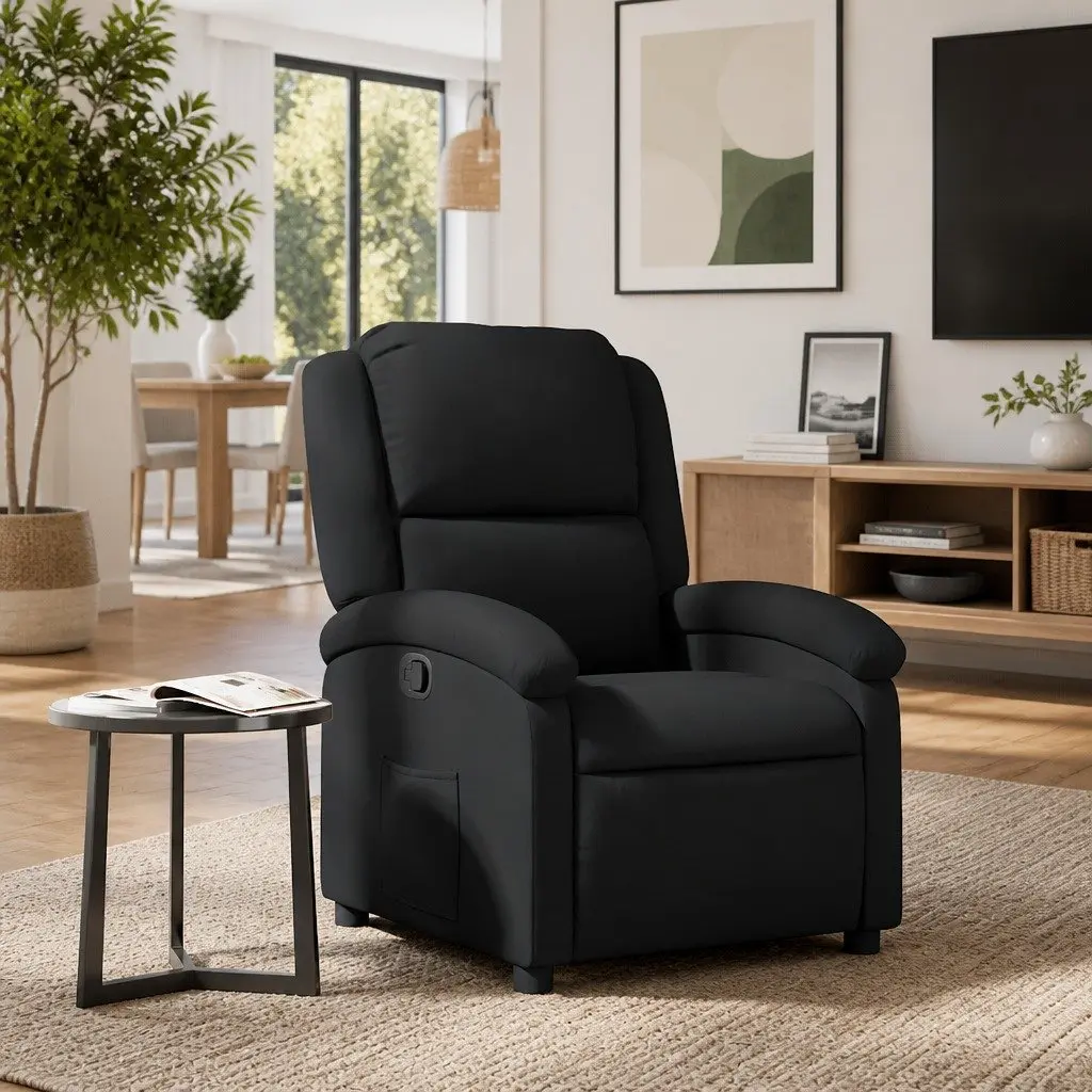 Black Manual Recliner Armchair with Padded Comfort