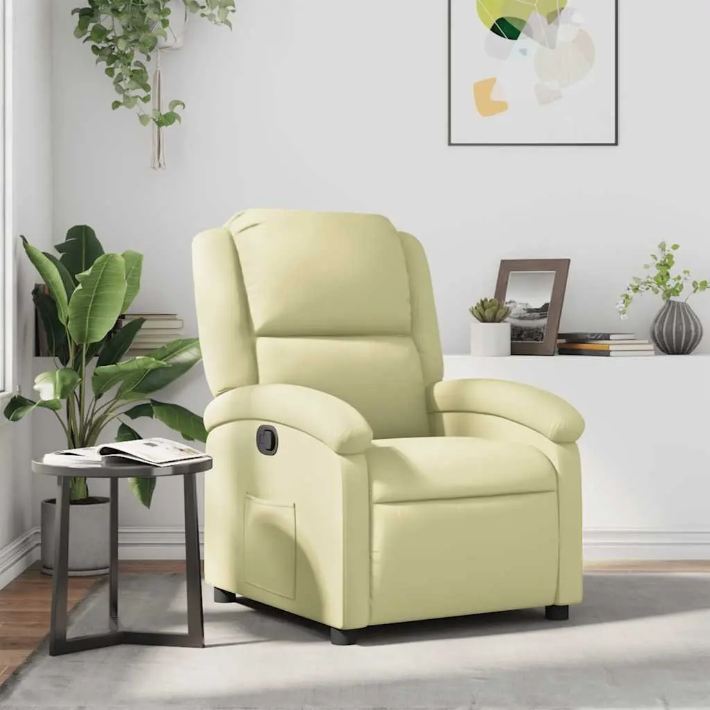 Recliner Armchair Real Leather Cream Manual Reclining Function