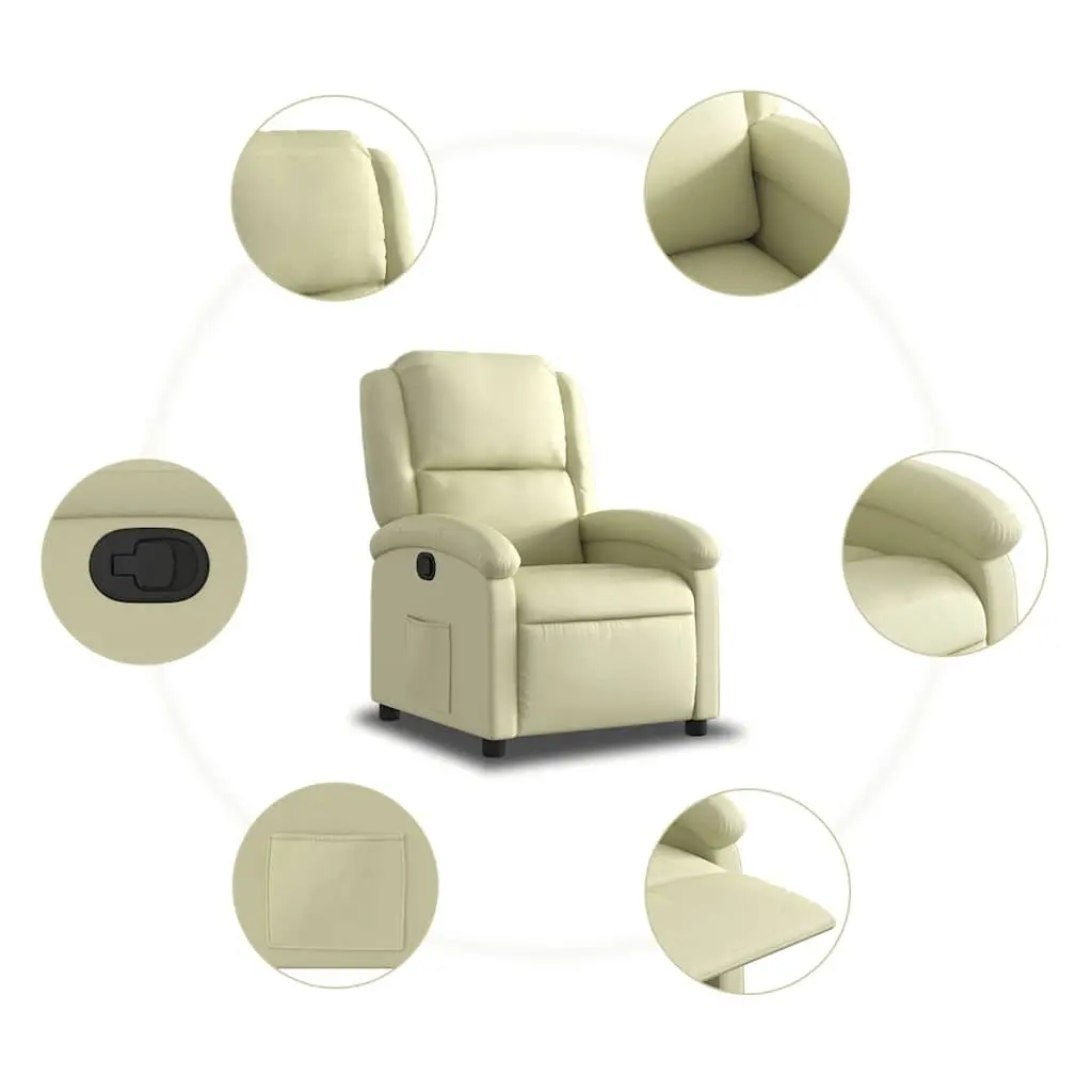 Recliner Armchair Real Leather Cream Manual Reclining Function