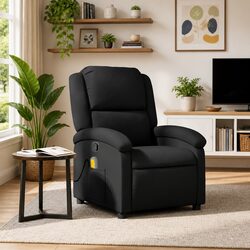 Black Leather Massage Recliner Chair with 6-Point Vibration