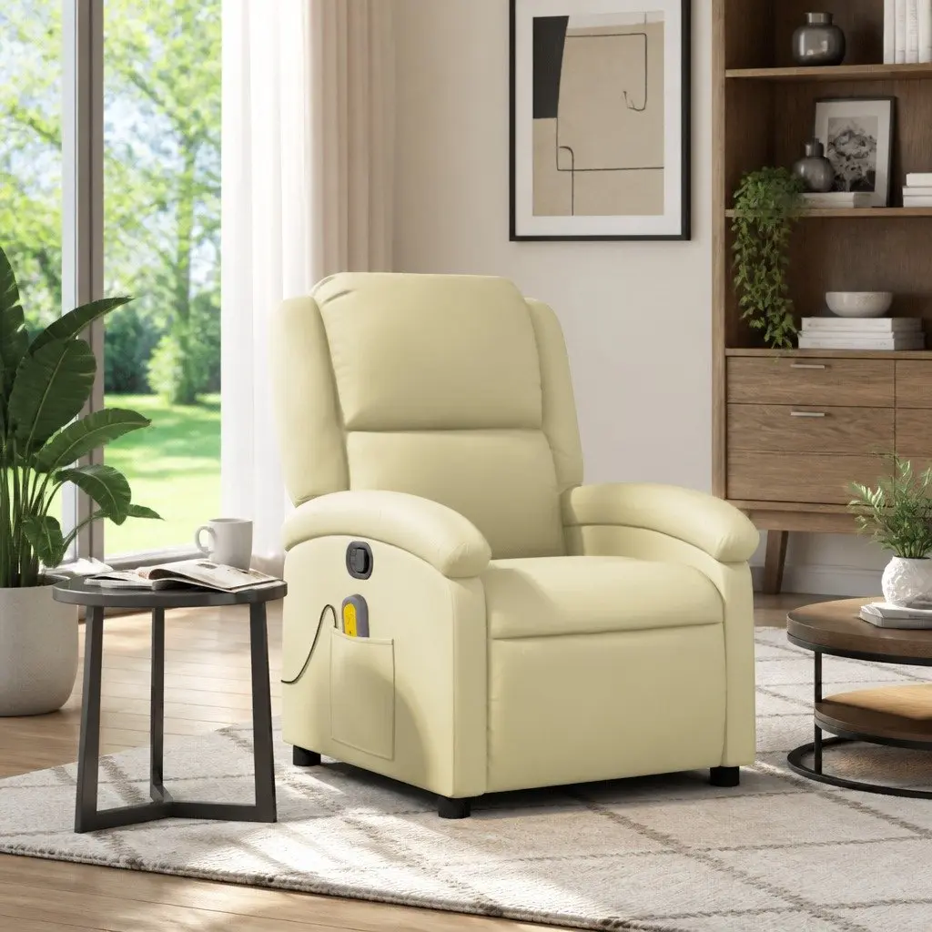 Cream Real Leather Massage Recliner Chair with Vibration
