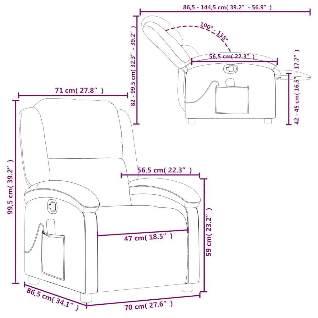 Cream Real Leather Massage Recliner Chair with Vibration