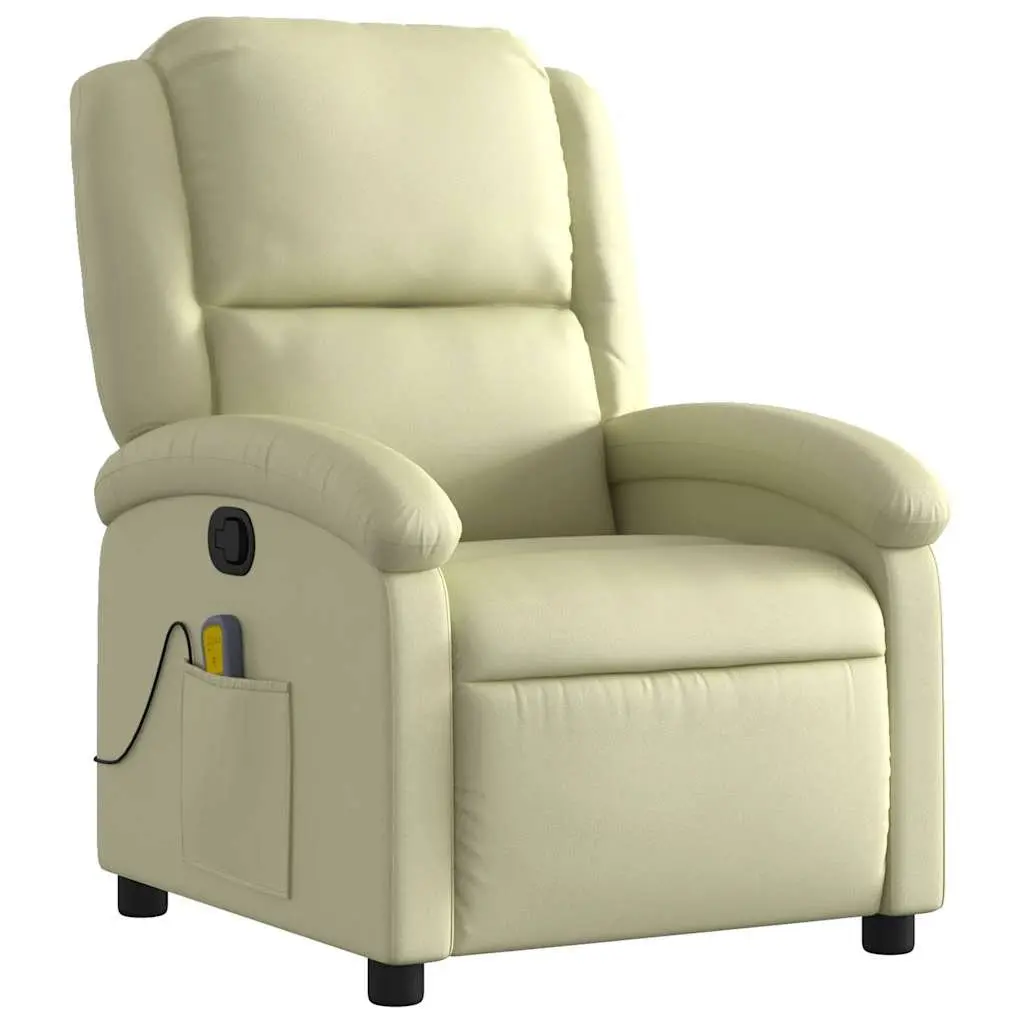 Cream Real Leather Massage Recliner Chair with Vibration