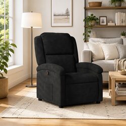 Black Velvet Manual Recliner Chair with Footrest