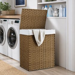 Premium Brown Poly Rattan Laundry Basket with Lid