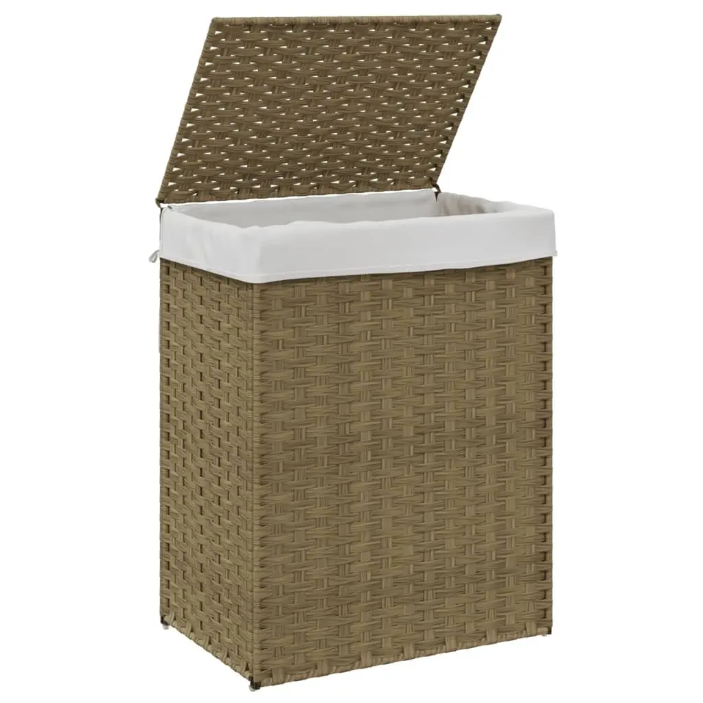 Brown Poly Rattan Laundry Basket with Lid