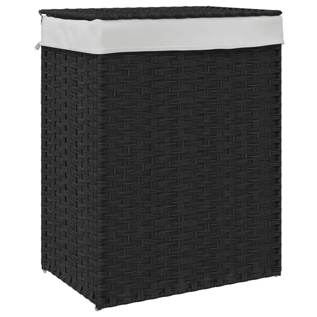 Laundry Basket Poly Rattan 46 x 33 x 60 cm Black Foldable with Lid