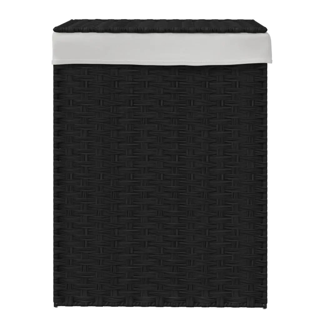 Laundry Basket Poly Rattan 46 x 33 x 60 cm Black Foldable with Lid