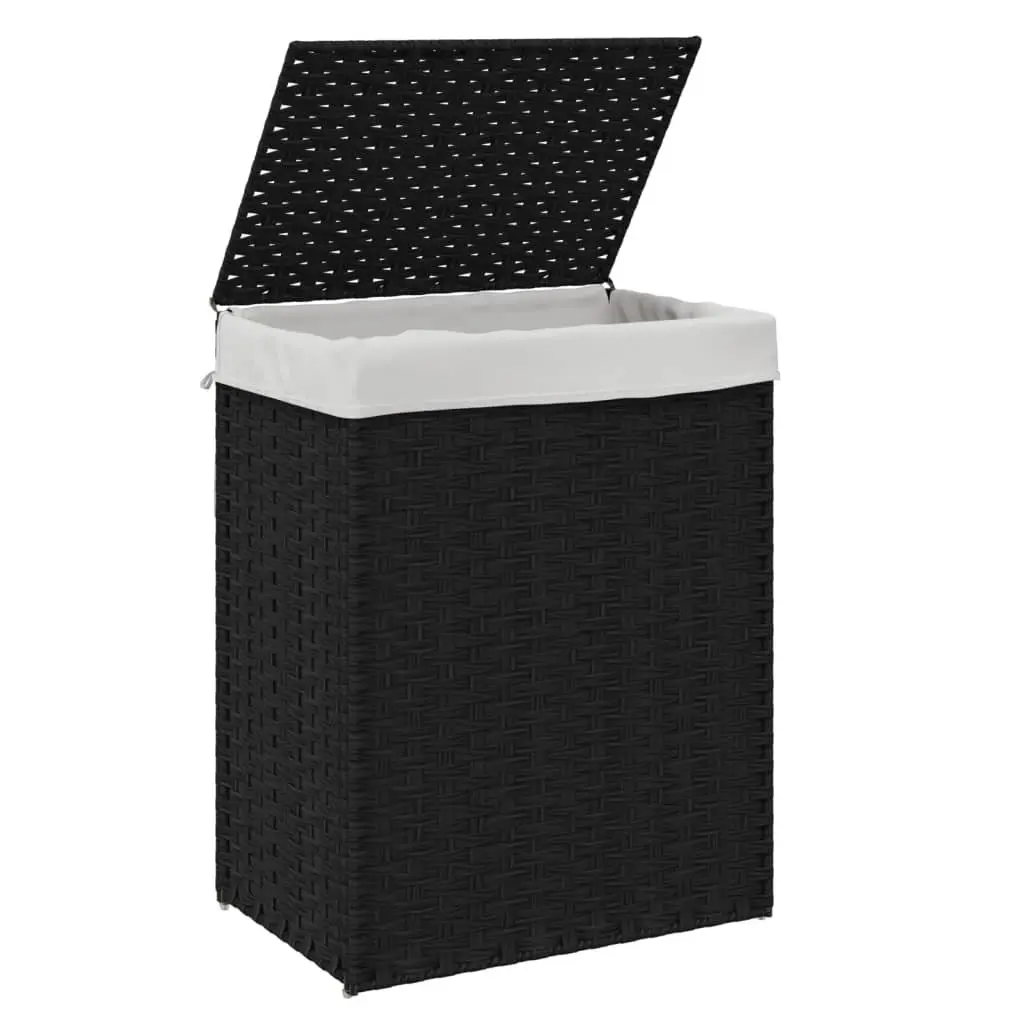 Laundry Basket Poly Rattan 46 x 33 x 60 cm Black Foldable with Lid