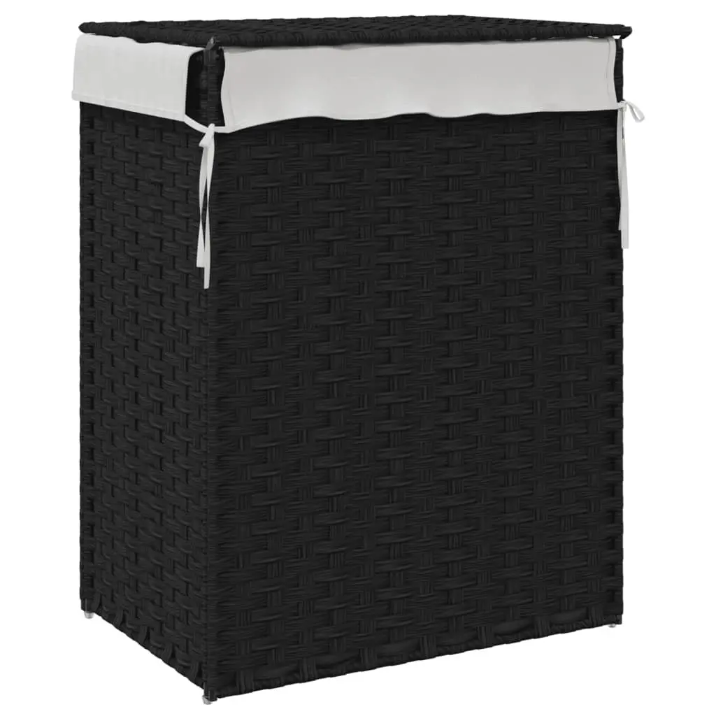 Laundry Basket Poly Rattan 46 x 33 x 60 cm Black Foldable with Lid