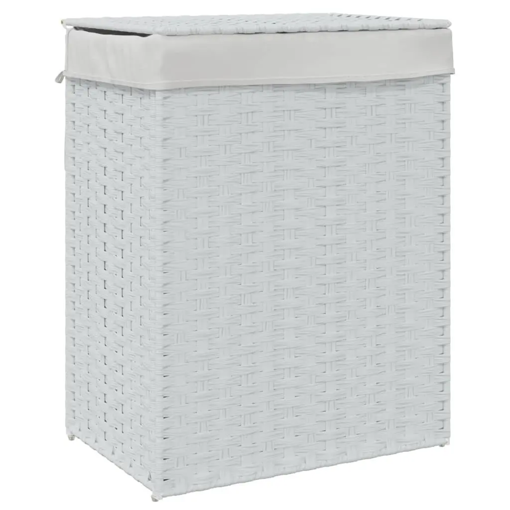 White Poly Rattan Laundry Basket with Lid