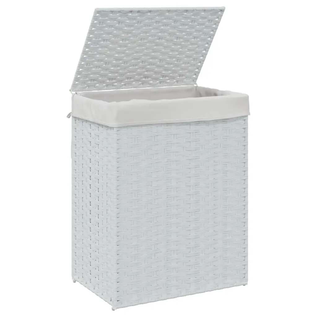 White Poly Rattan Laundry Basket with Lid