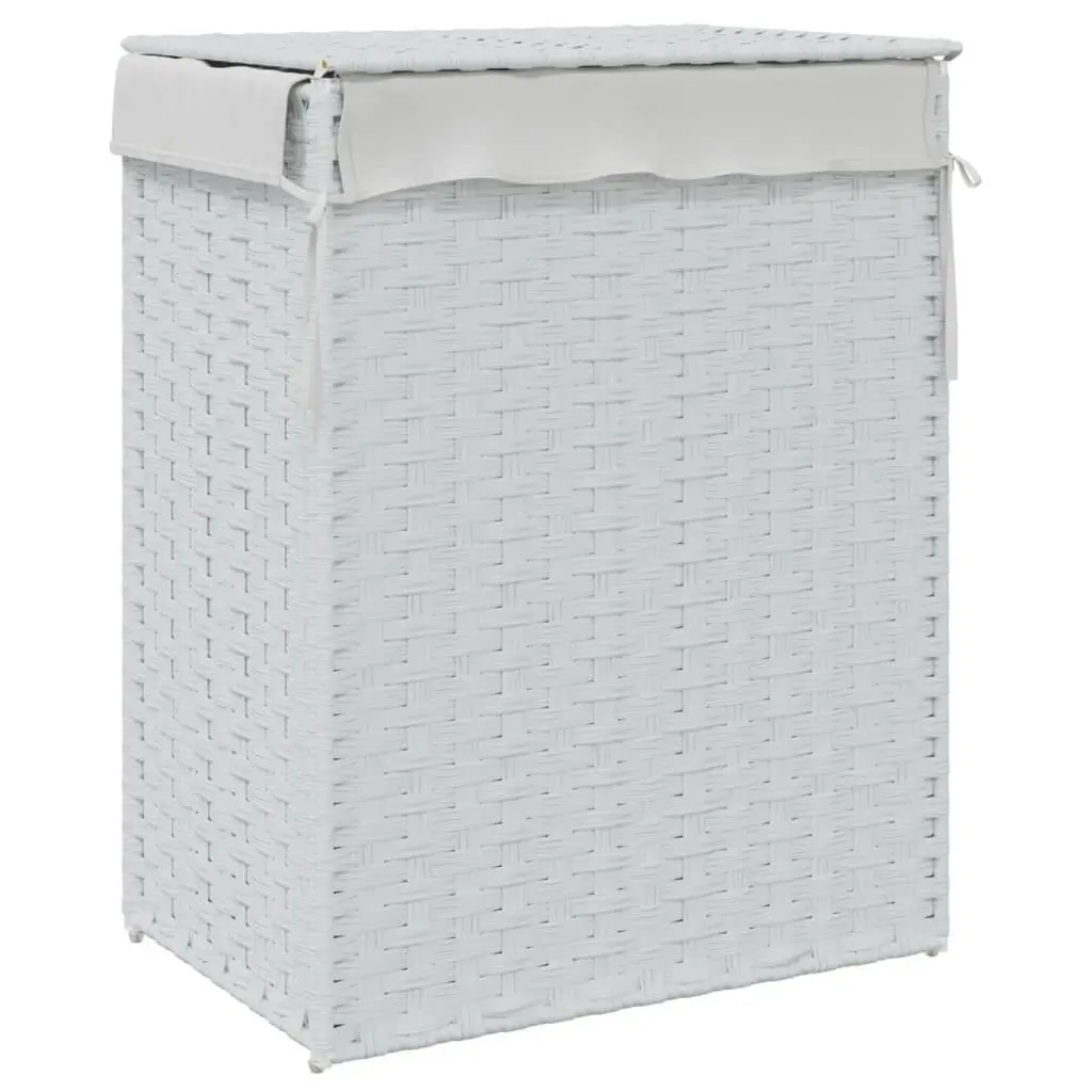 White Poly Rattan Laundry Basket with Lid