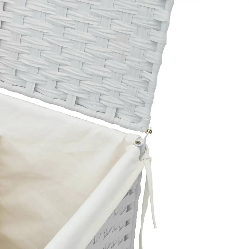 White Poly Rattan Laundry Basket with Lid