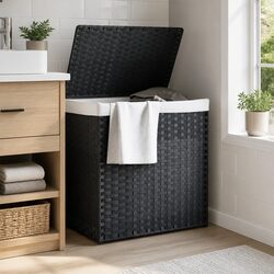 Premium Grey Poly Rattan Laundry Basket with Lid