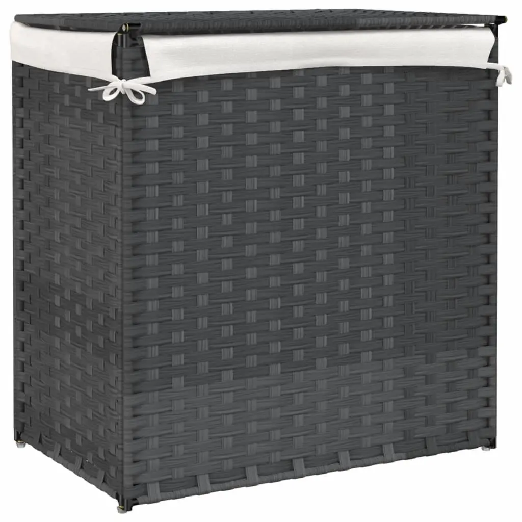 Grey Poly Rattan Laundry Basket with Lid