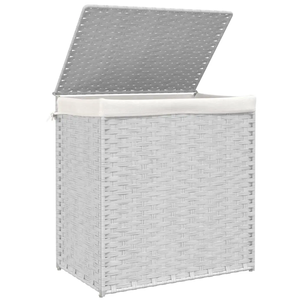 White Poly Rattan Laundry Basket with 2 Compartments
