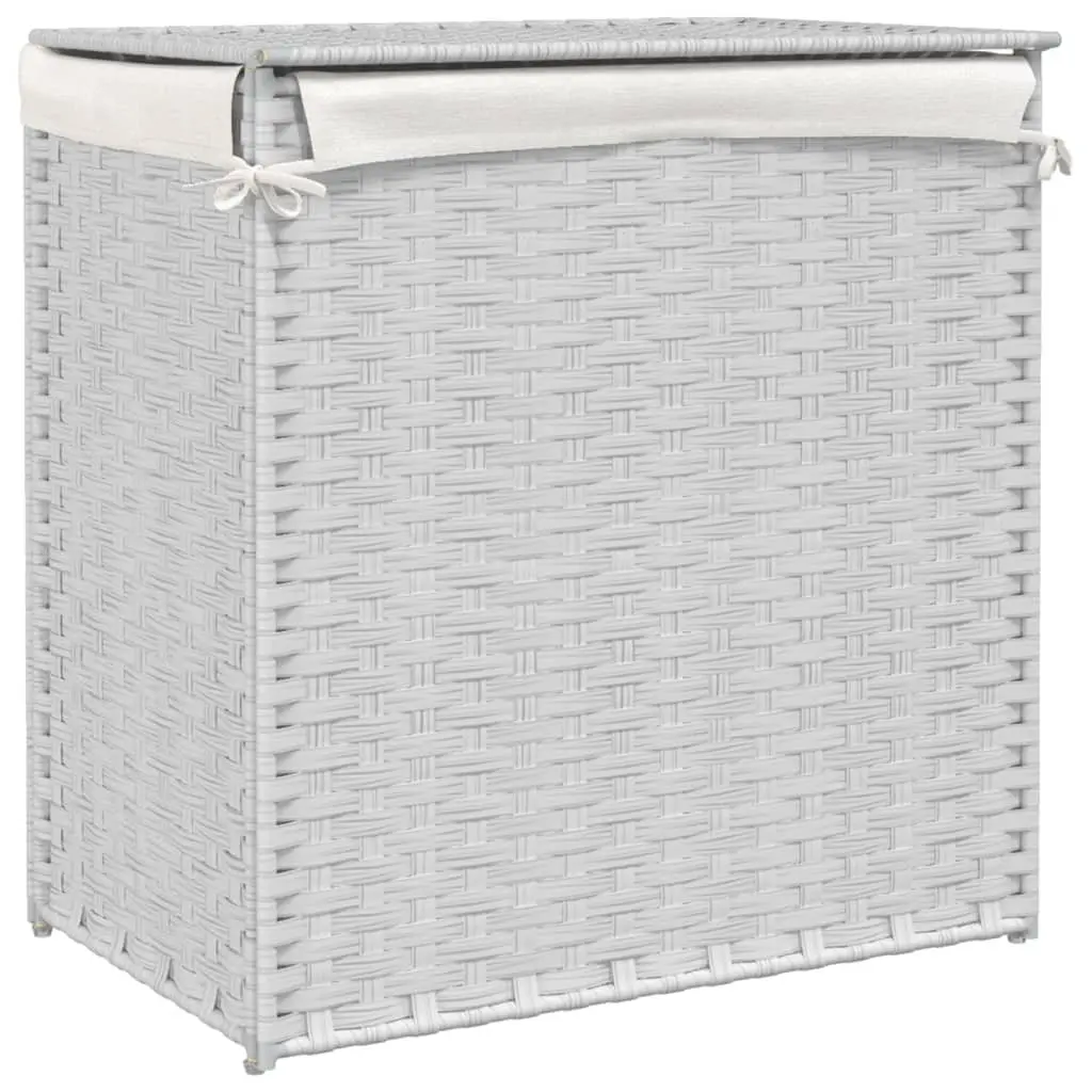White Poly Rattan Laundry Basket with 2 Compartments