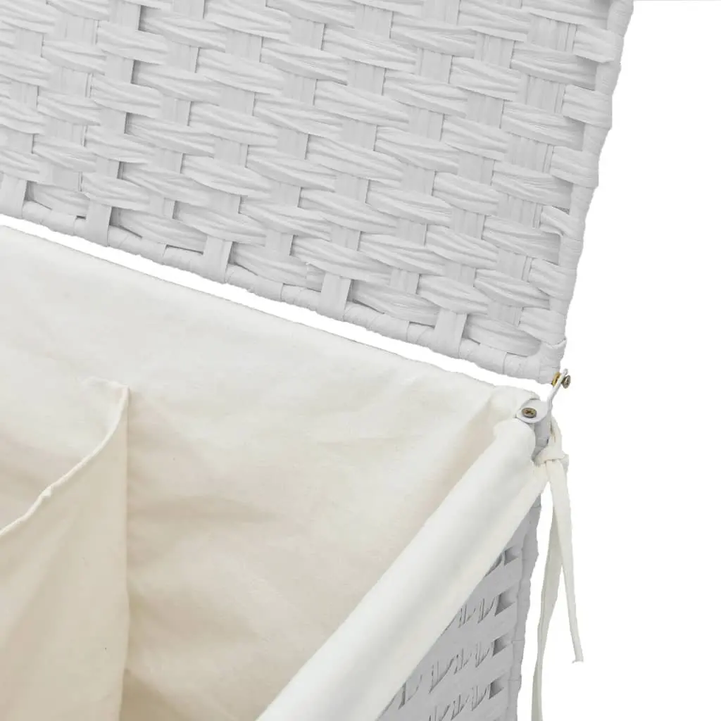White Poly Rattan Laundry Basket with 2 Compartments