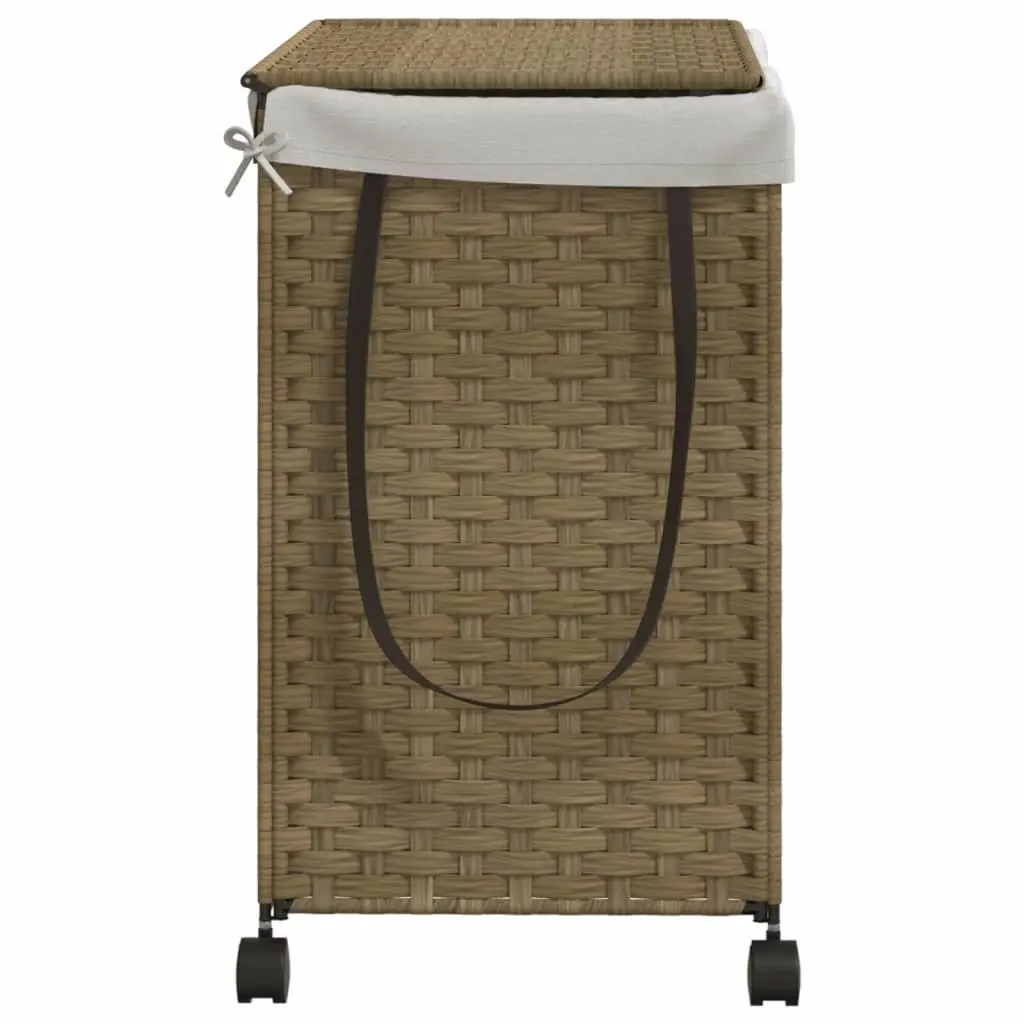 Rattan Laundry Basket with Wheels Brown 60x35x60.5cm 3 Compartments