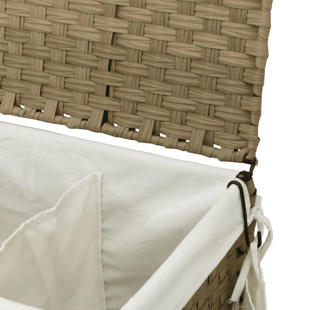 Rattan Laundry Basket with Wheels Brown 60x35x60.5cm 3 Compartments