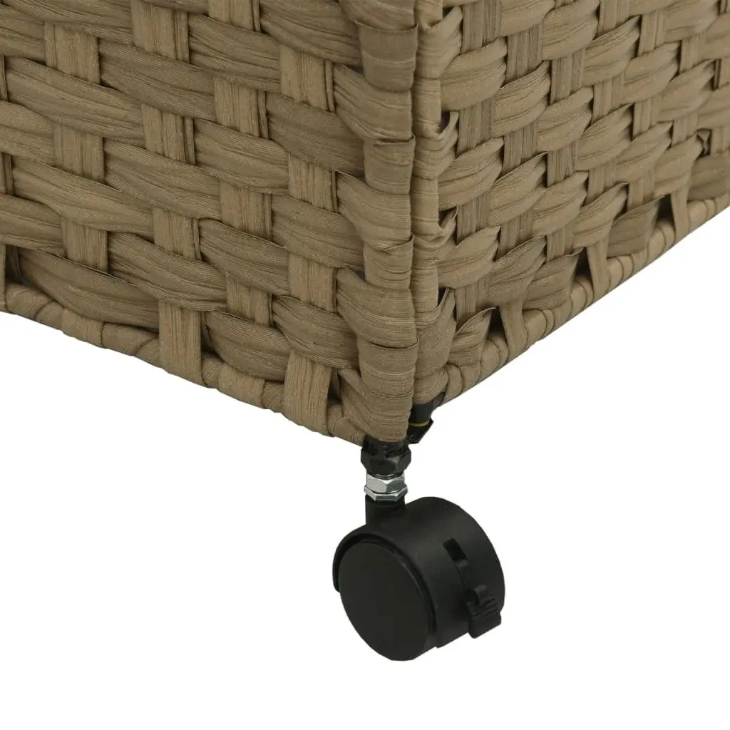 Rattan Laundry Basket with Wheels Brown 60x35x60.5cm 3 Compartments