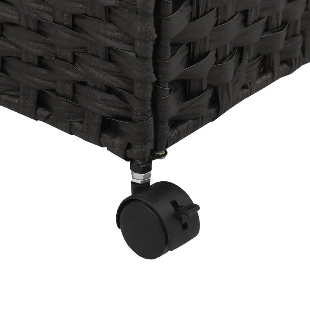 Black Rattan Laundry Basket on Wheels with 3 Compartments