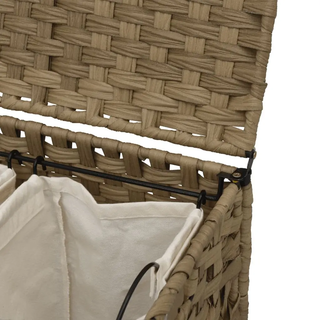 Laundry Basket Natural Rattan 66x35x60cm Brown with Wheels and Lid