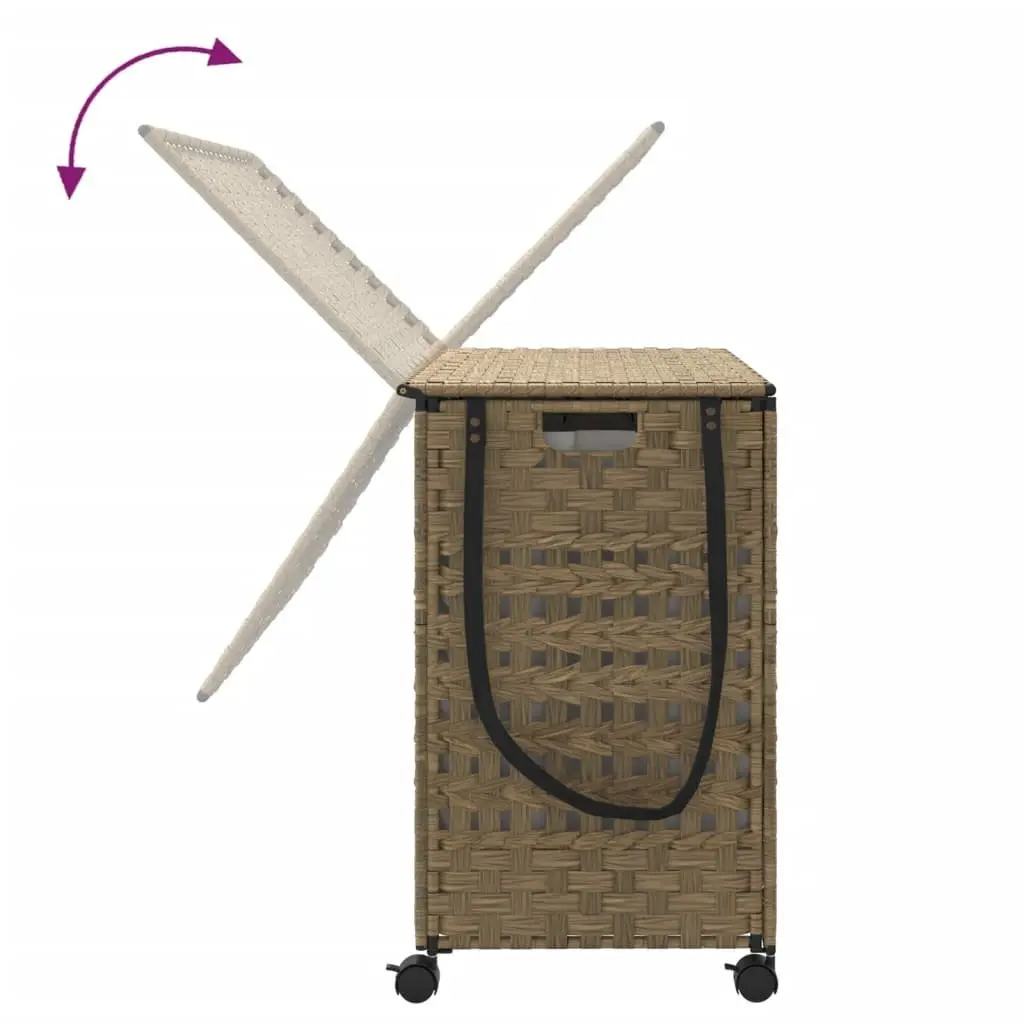 Laundry Basket Natural Rattan 66x35x60cm Brown with Wheels and Lid