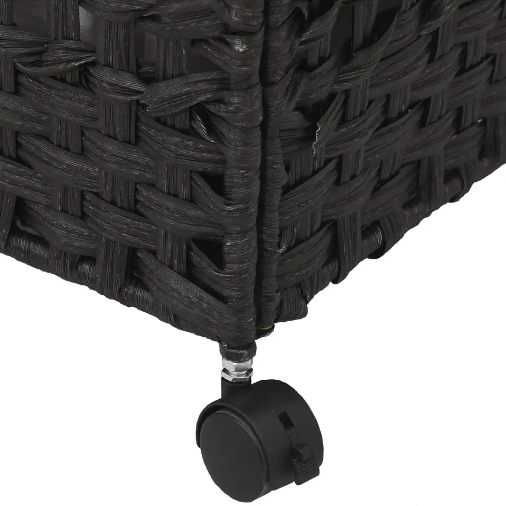Laundry Basket Black Rattan Hand-Woven 66x35x60cm with Wheels and Removable Bag