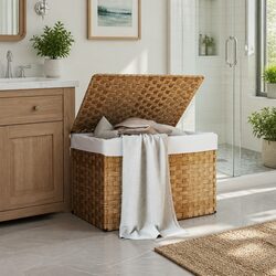 Durable Brown Poly Rattan Laundry Basket with Lid