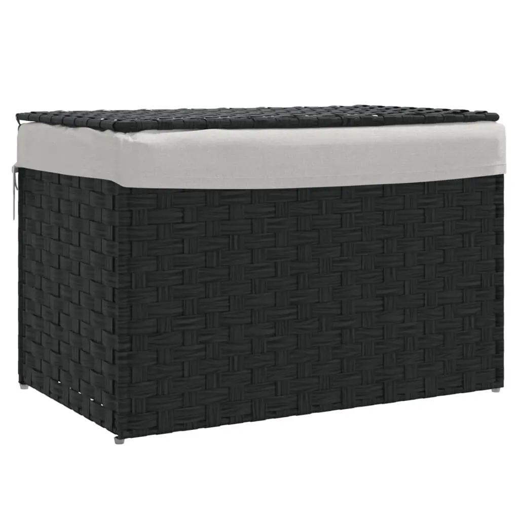 Black Poly Rattan Laundry Basket with Lid 55.5x35x34cm