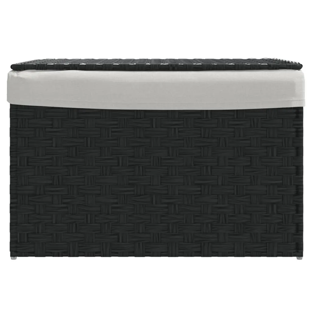 Black Poly Rattan Laundry Basket with Lid 55.5x35x34cm