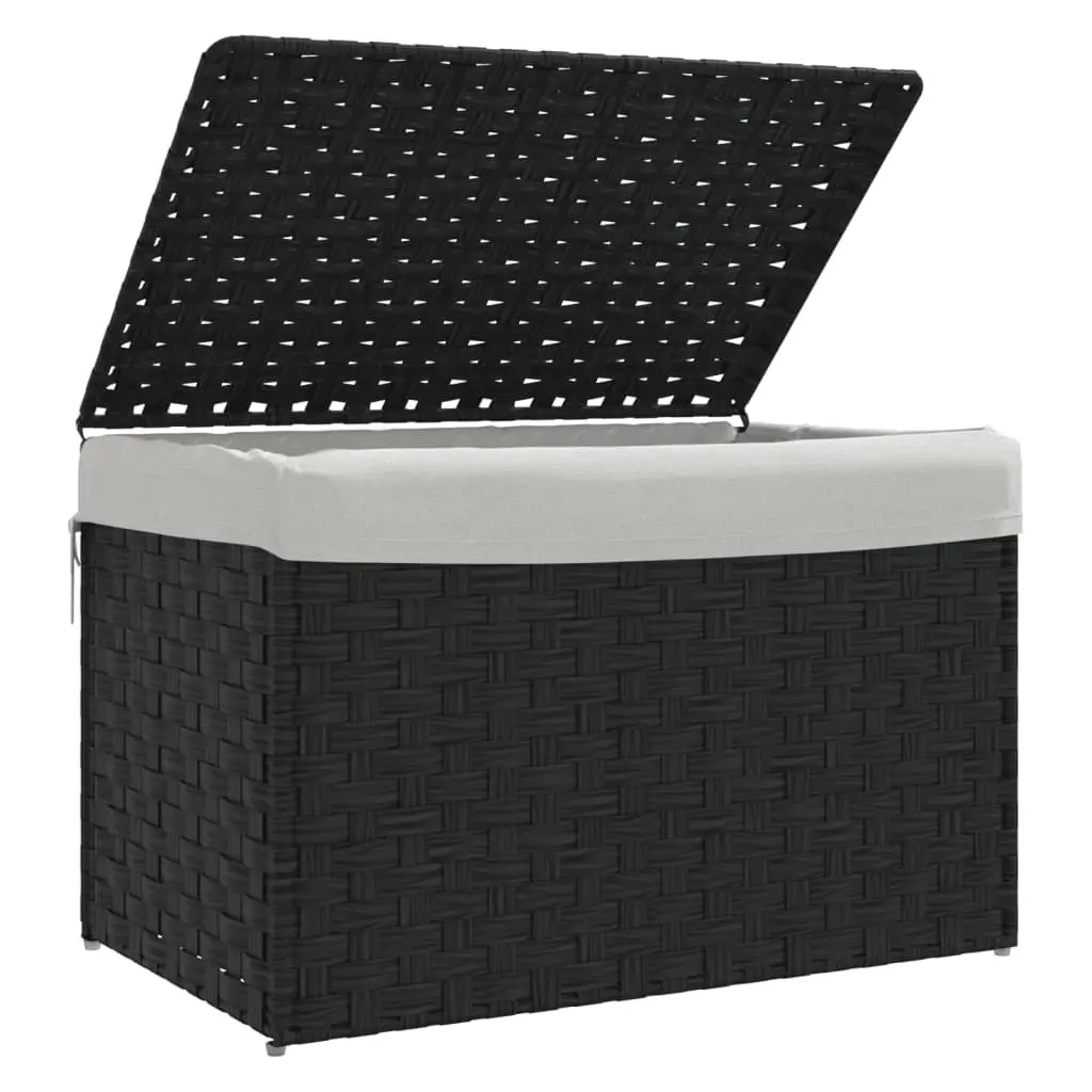 Black Poly Rattan Laundry Basket with Lid 55.5x35x34cm
