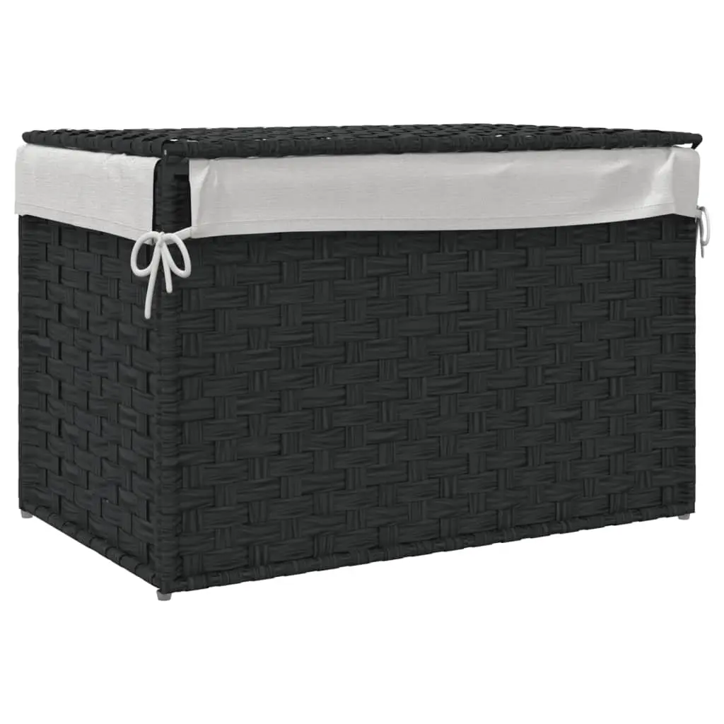 Black Poly Rattan Laundry Basket with Lid 55.5x35x34cm