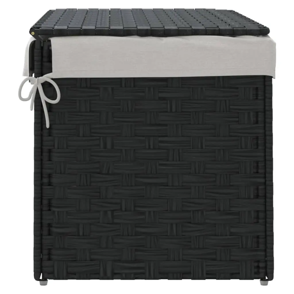 Black Poly Rattan Laundry Basket with Lid 55.5x35x34cm