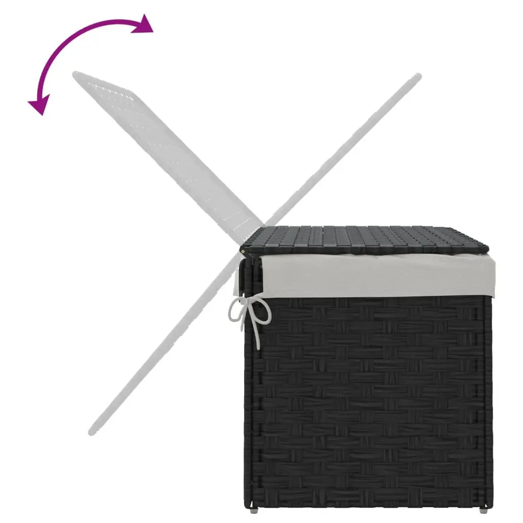 Black Poly Rattan Laundry Basket with Lid 55.5x35x34cm