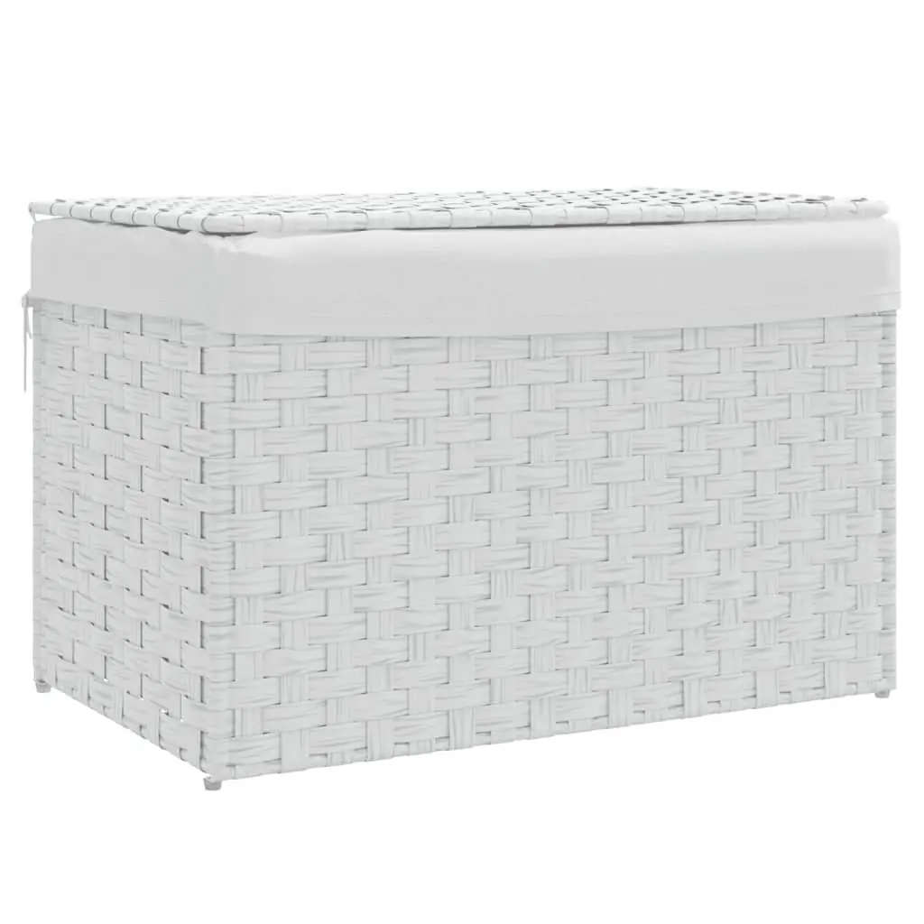 Laundry Basket Poly Rattan 55.5x35x34cm White Foldable Storage Bin