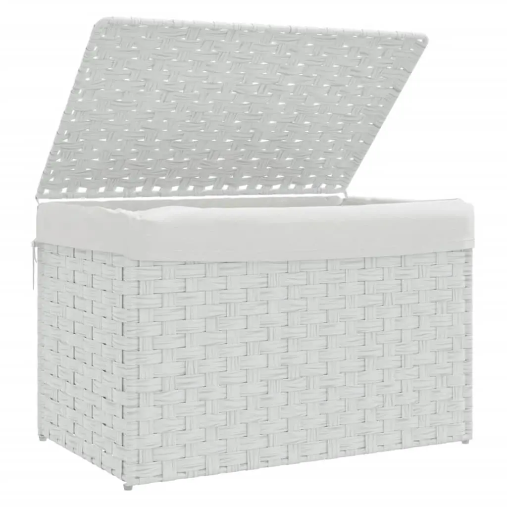 Laundry Basket Poly Rattan 55.5x35x34cm White Foldable Storage Bin