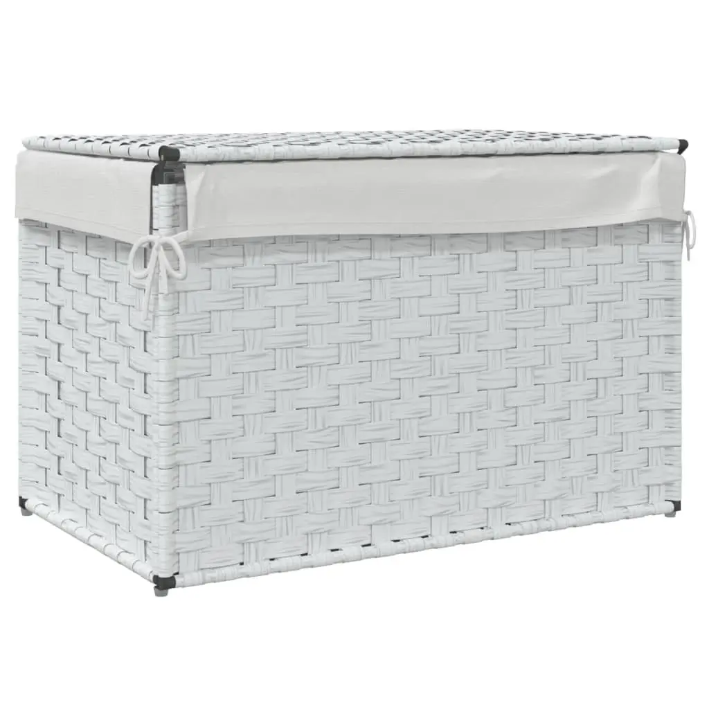 Laundry Basket Poly Rattan 55.5x35x34cm White Foldable Storage Bin
